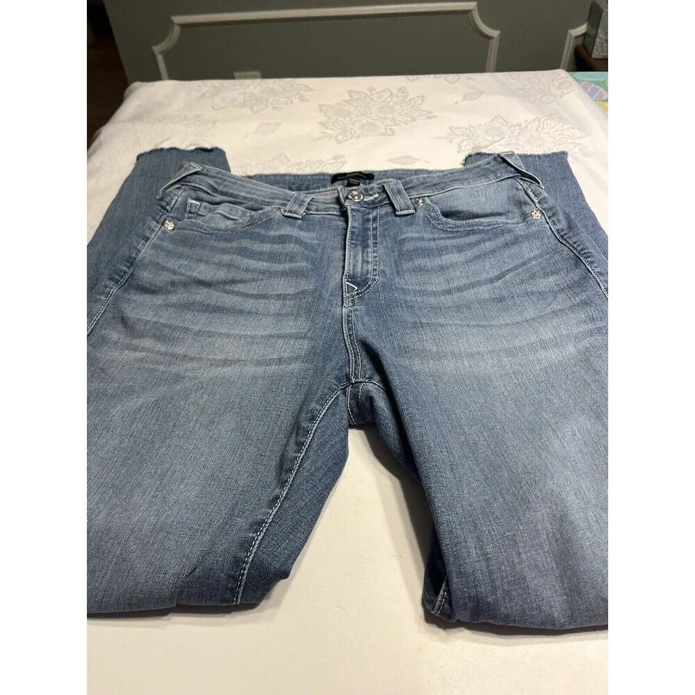 True Religion Jennie Mid Rise Super Skinny Denim Jeans Sz 31 Raw Hem